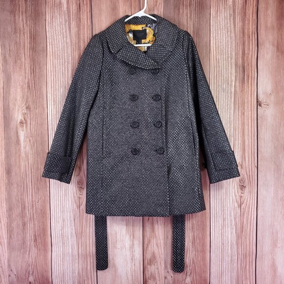 NWT J Crew Collection Womens 4 Black Label Gunmetal Metallic Jacquard Pea Coat - Picture 1 of 15